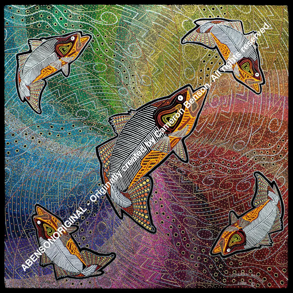 113 Five Fish In A Rainbow Water Hole A4 - Square Print