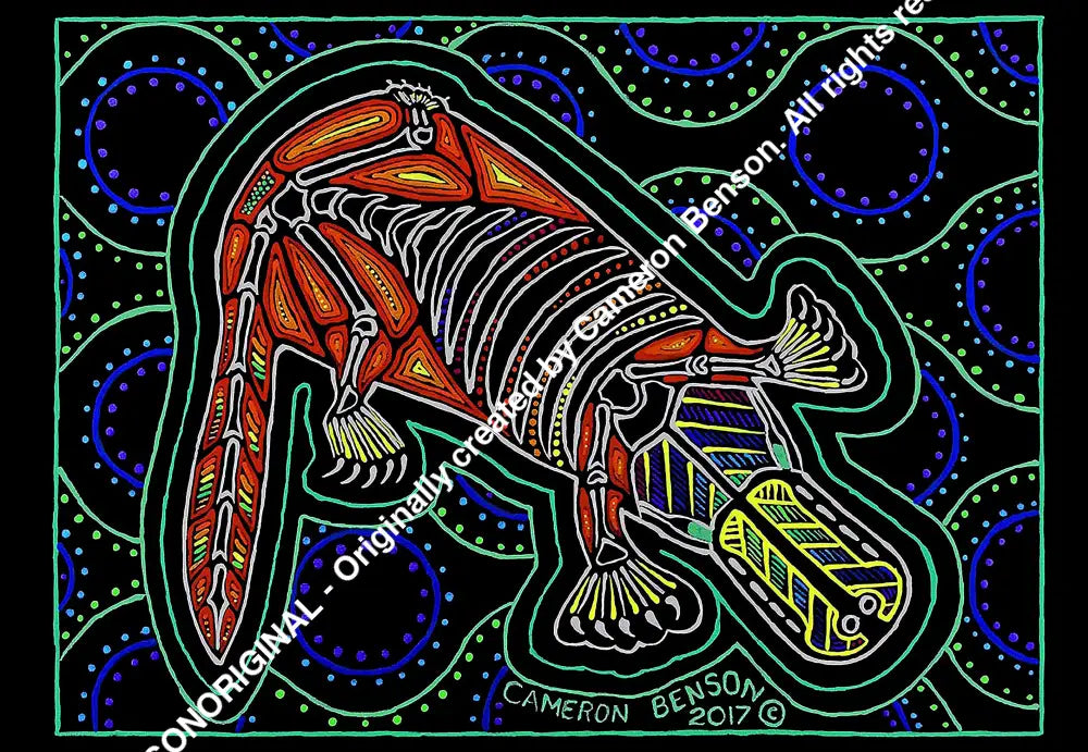 042 Platypus Blue Green Waterholes A4 - Landscape Print