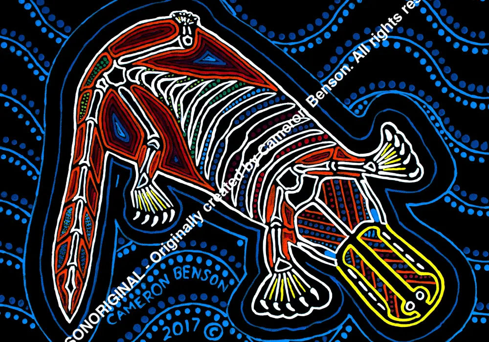 044 Platypus Blue Waves A4 - Landscape Print