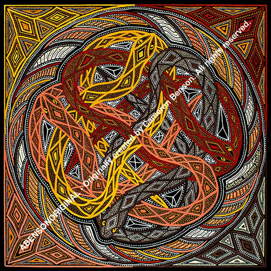 096 Four Snakes Cotton Rag Print