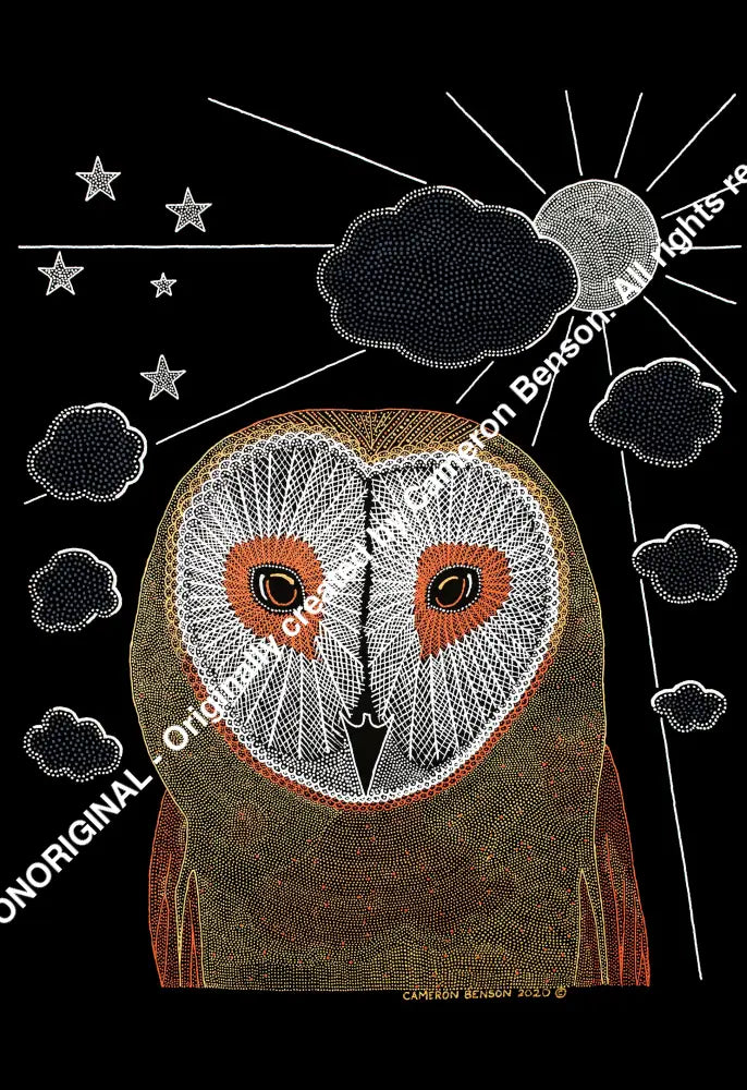 111 Owl Metallic Cotton Rag Print