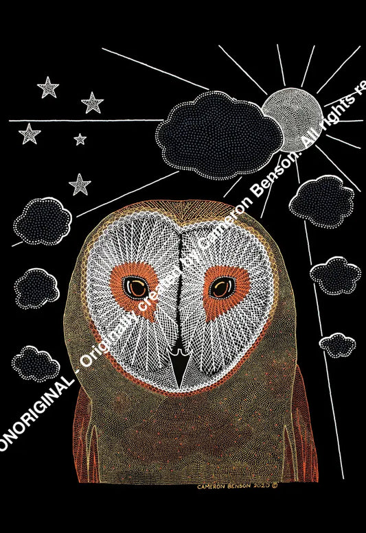 111 Owl Metallic Cotton Rag Print