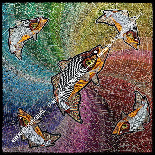 113 Five Fish In A Rainbow Water Hole A4 - Square Print